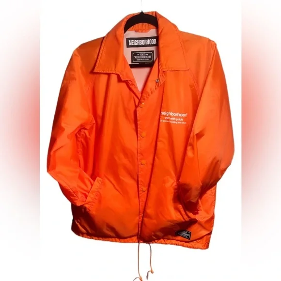 Vintage Neighborhood oversized lightweight nylon snap drawstring Orange Jacket S - Picture 2 of 5
